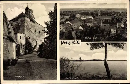 Ak Peitz in der Niederlausitz, Teilansicht, Festung, See
