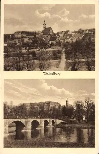 Ak Wechselburg in Sachsen, Teilansicht mit Brücke