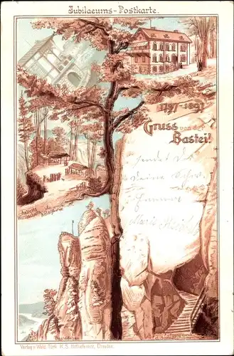 Litho Lohmen Sächsische Schweiz, Basteifelsen, Wald Villa, Aelteste Wirtschaftsanlage, Jubiläum