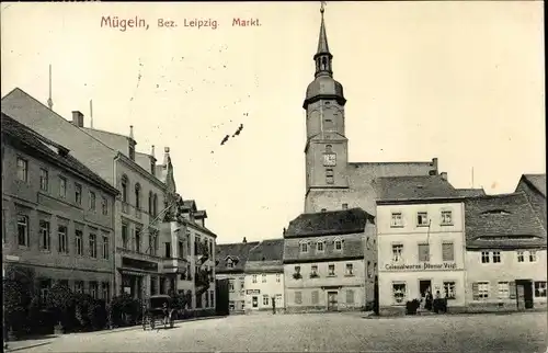 Ak Mügeln in Nordsachsen, Partie am Markt, Kolonialwarenhandlung, Inh. Ottomar Voigt