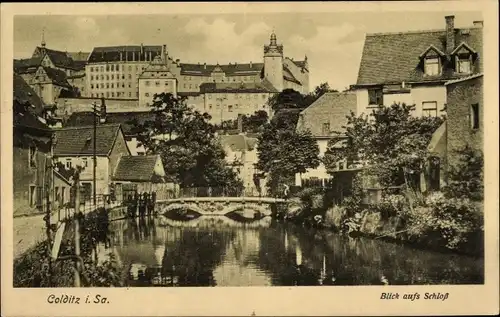 Ak Colditz Sachsen, Blick über Fluss und Brücke zum Schloss