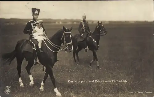 Ak Kronprinz Wilhelm von Preußen mit Prinz Louis Ferdinand, Totenkopfhusar