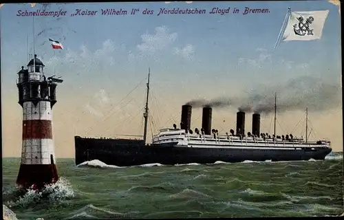Ak Dampfer Kaiser Wilhelm II, Norddeutscher Lloyd Bremen, Roter Sand Leuchtturm
