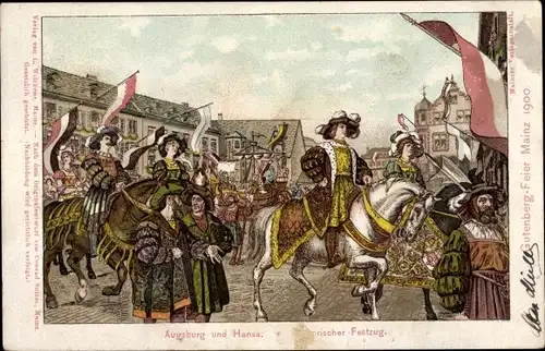 Künstler Litho Sutter, C., Mainz am Rhein, Augsburg und Hansa, Gutenberg-Feier 1900