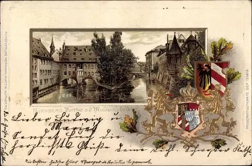 Präge Wappen Litho Nürnberg in Mittelfranken, Partie an der Museumbrücke