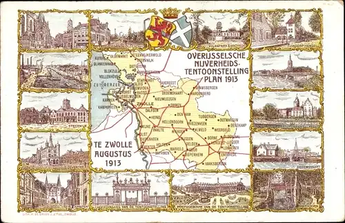 Landkarten Ak Zwolle Overijssel,Overijsselsche Nijverheids Tentoonstelling Plan 1913, Stadtansichten