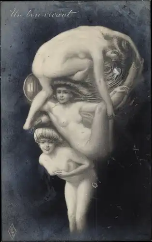 Künstler Ak Frauenkörper, Männergesicht mit Monokel, Metamorphose, PFB