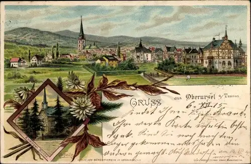 Litho Oberursel im Taunus, Panorama der Stadt, Evangelische Kirche