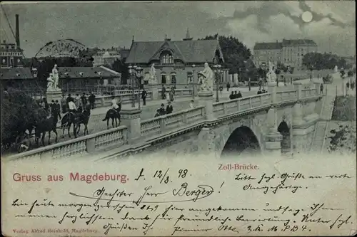 Mondschein Ak Magdeburg, Zollbrücke