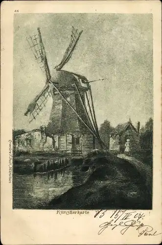 Künstler Ak Windmühle