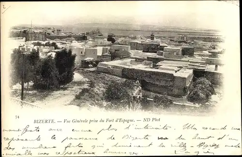 Ak Bizerte Tunesien, Vue Generale prise du Fort d'Espagne