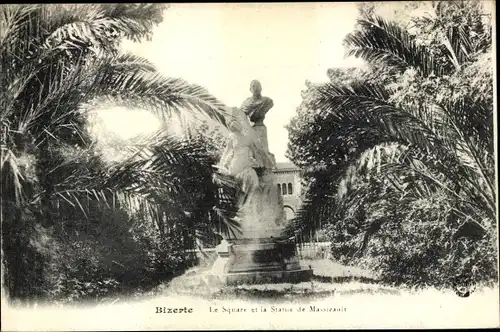 Ak Bizerte Tunesien, le Square et la Statue de Massicault