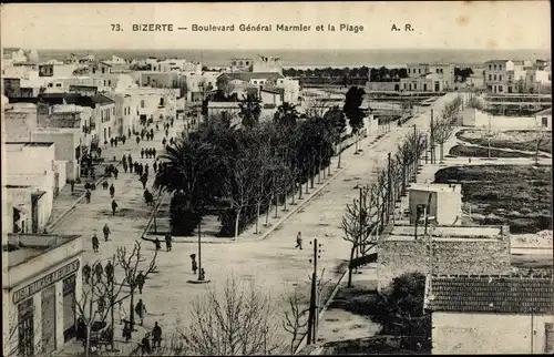 Ak Bizerte Tunesien, Boulevard General Marmier et la Plage, Straße, Häuser