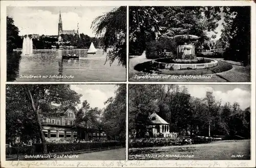 Ak Chemnitz Sachsen, Schlossteich, Schlosskirche, Zipperbrunnen, Milchhäuschen