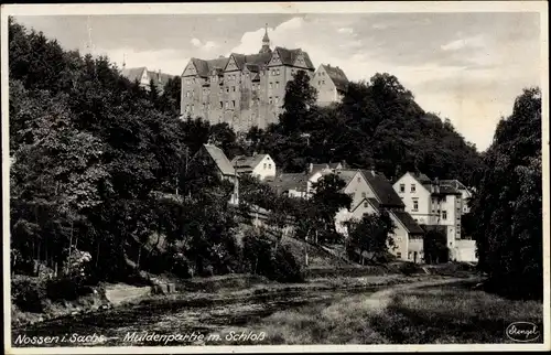 Ak Nossen in Sachsen, Muldenpartie mit Schloss