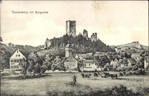 Ak Sonnenberg Wiesbaden in Hessen, Panorama mit Burgruine