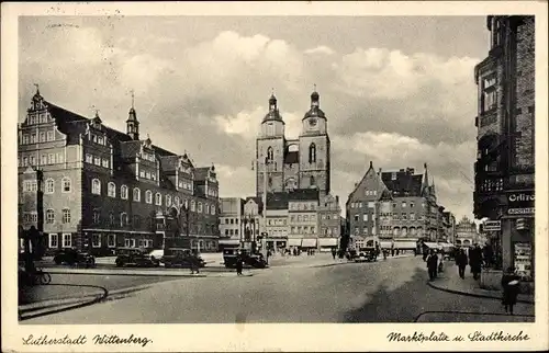 Ak Lutherstadt Wittenberg, Marktplatz und Stadtkirche