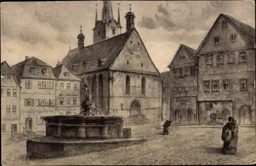 Ak Pößneck in Thüringen, Alt-Pößneck, Marktplatz, Brunnen, Kirche