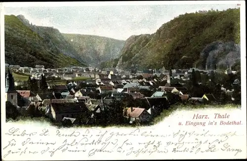 Ak Thale im Harz Sachsen Anhalt, Panorama, Eingang ins Bodetal