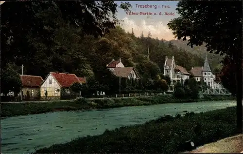 Ak Treseburg Thale Harz, Villenpartie an der Bode