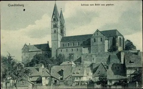Ak Quedlinburg am Harz, Schloss vom Brühl aus gesehen