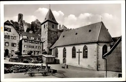 Ak Hirschhorn am Neckar Hessen, Marktplatz mit Stadtturm, Pfarrkirche und Schloss