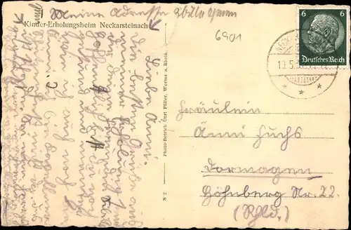 Ak Neckarsteinach in Hessen, Kinder-Erholungsheim, Luftbild