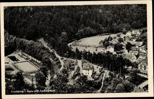 Ak Treseburg Thale im Harz, Panorama mit Sommerbad