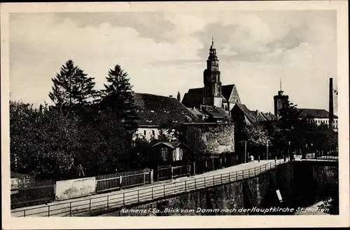 Ak Kamenz Sachsen, Blick vom Damm nach der Hauptkirche