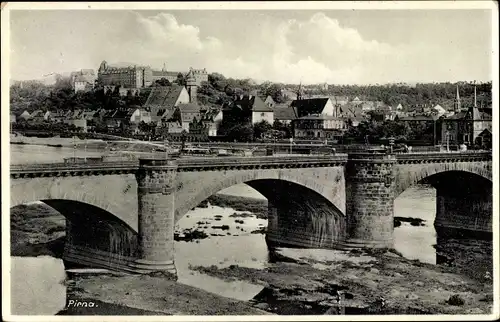 Ak Pirna an der Elbe, Teilansicht, Brücke