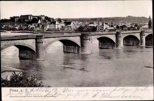 Ak Pirna an der Elbe, Teilansicht, Brücke