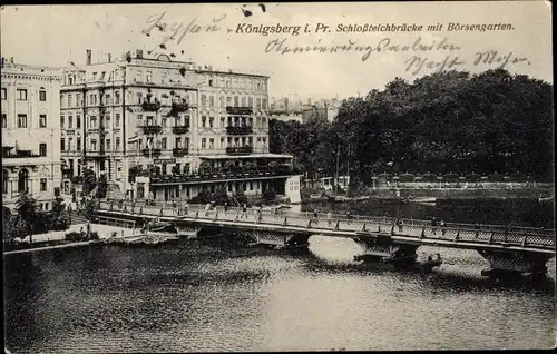 Ak Kaliningrad Königsberg Ostpreußen, Schlossteichbrücke mit Börsengarten