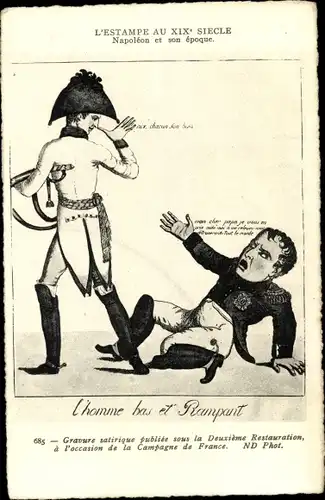 Künstler Ak Gravure satirique publiee sous la Deuxieme Restauration, Napoleon, Karikatur