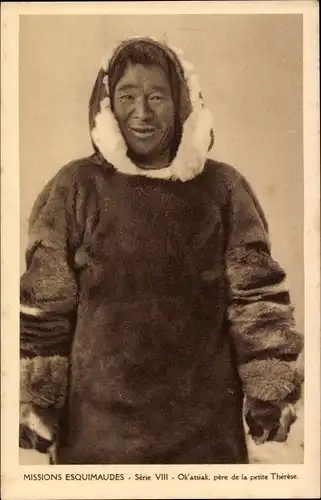 Ak Missions Esquimaudes, Ok'atsiak, pere de la petite Therese, Eskimo, Pelzmantel