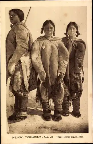 Ak Missions Esquimaudes, Trois femmes esquimaudes, Eskimo, Pelzmantel