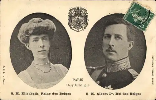 Wappen Ak S.M. Elisabeth, Reine des Belges, S.M. Albert I., Roi des Belges