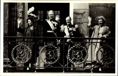 Ak Gustav VI Adolf von Schweden, Königin Luise, Juliana der Niederlande, Prinz Bernhard, 1955