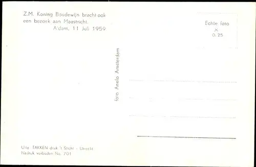 Ak König Baudouin von Belgien, Besuch in Amsterdam 1959