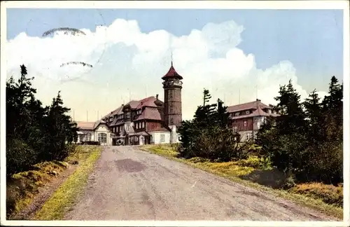 Ak Klínovec Keilberg Erzgebirge Reg. Karlsbad, Aussichtsturm, Berghotel, Keilberghotel