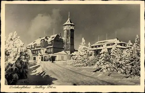 Ak Klínovec Keilberg Erzgebirge Region Karlsbad, Keilberghotel im Winter