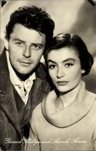 Ak Schauspieler Anouk Aimee und Gerard Philipe