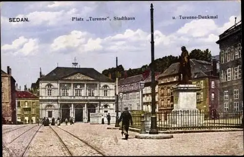 Ak Sedan Ardennes, Platz Turenne, Stadthaus, Turenne-Denkmal