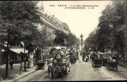 Ak Paris IX., Les Boulevards Montmartre et Poissonniere, Kutschen