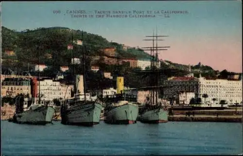 Ak Cannes Alpes Maritimes, Yachts in the harbour California