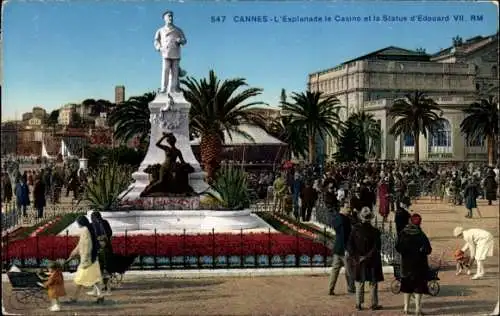 Ak Cannes Alpes Maritimes, L'Esplanade le Casino et la Statue d'Edouard VII