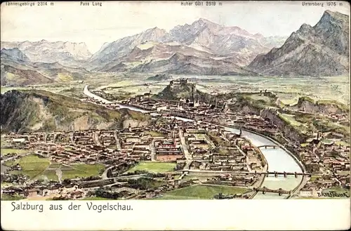 Künstler Ak Salzburg in Österreich, Panorama aus der Vogelschau