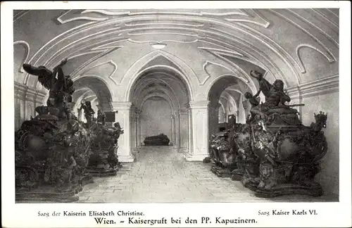Ak Wien 1 Innere Stadt, Kaisergruft bei den P.P. Kapuzinern, Sarg Kaiser Karls VI., Neuer Markt