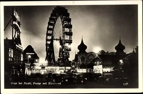 Ak Wien 2. Leopoldstadt Österreich, Stadt bei Nacht, Prater, Riesenrad