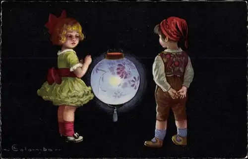 Künstler Ak Colombo, E., Kinder mit Lampion