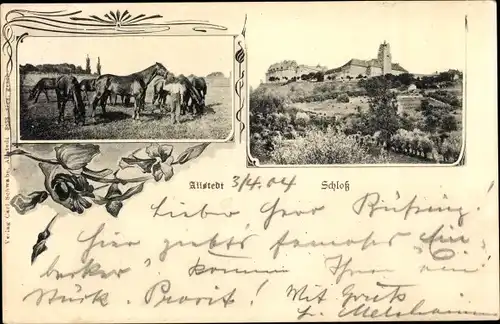 Passepartout Ak Allstedt in Sachsen Anhalt, Schloss, Pferde